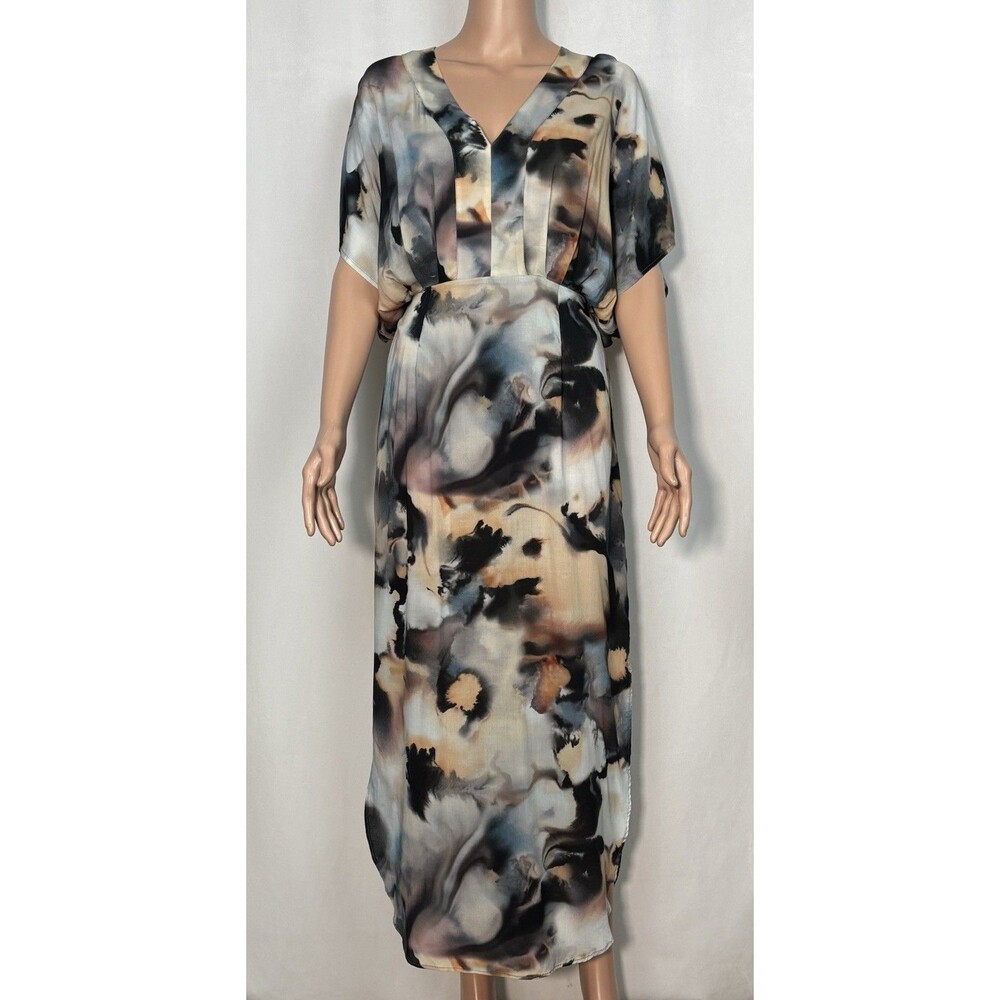 Grade & Gather Swirl Print Watercolor Maxi Dress Size Small V-Neck Abstract
